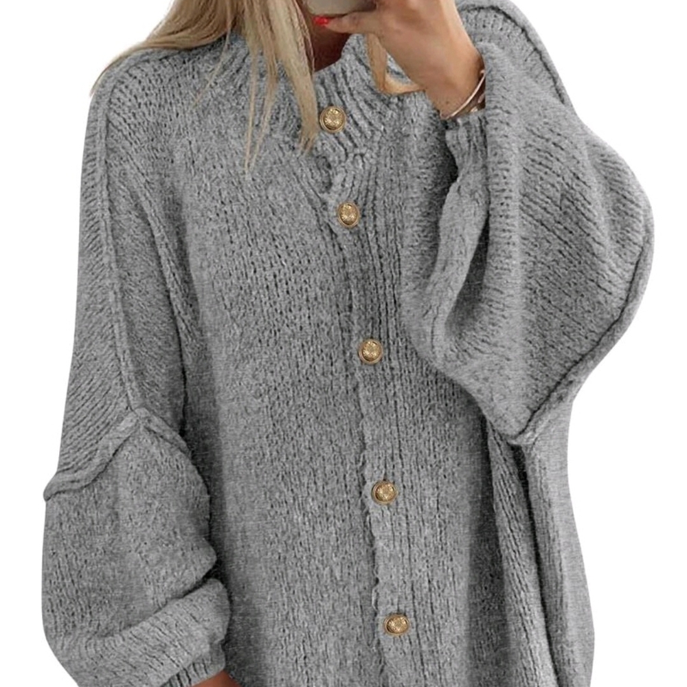Gray Knit Button-Up Sweater